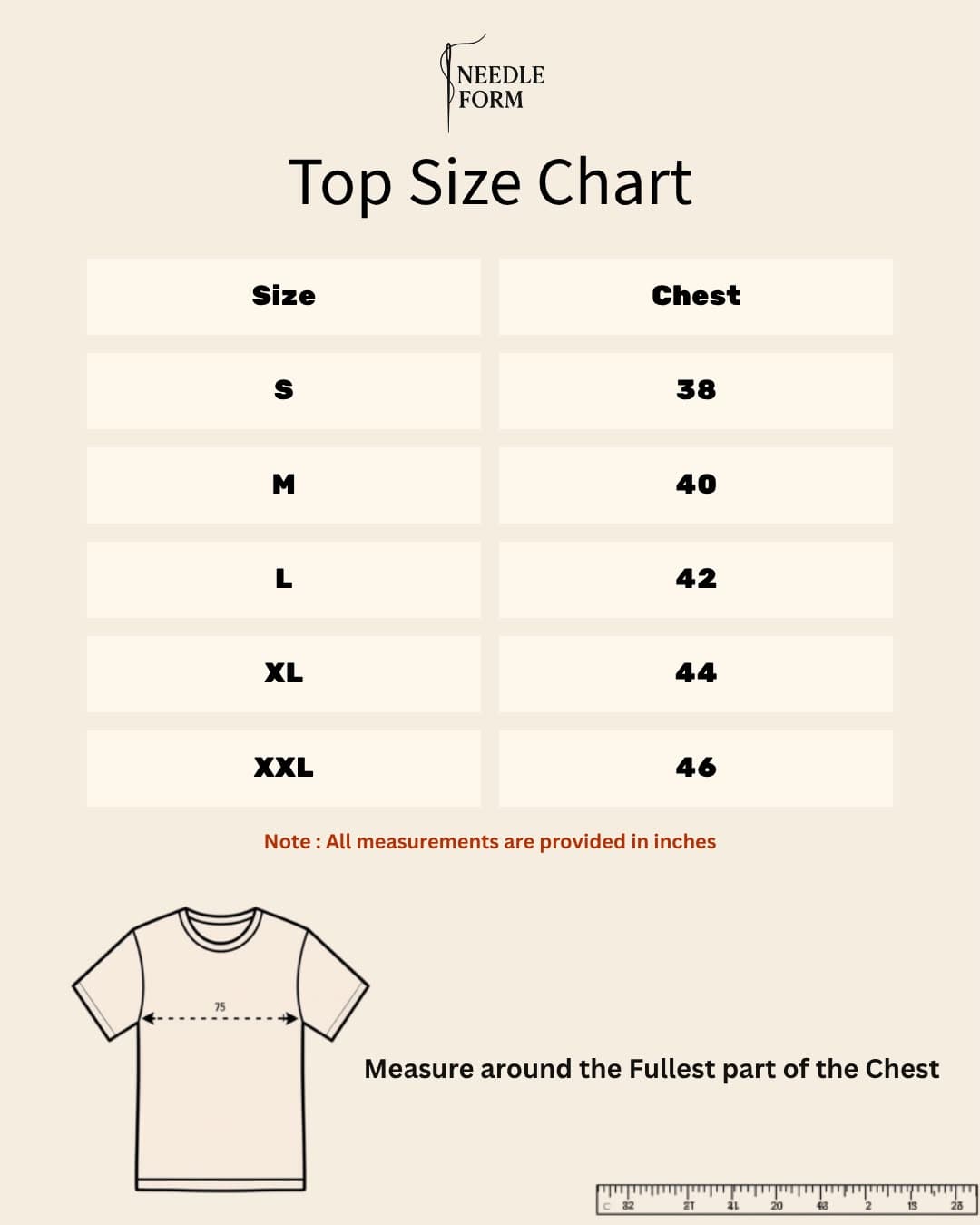 Needle Form Top Size Chart
